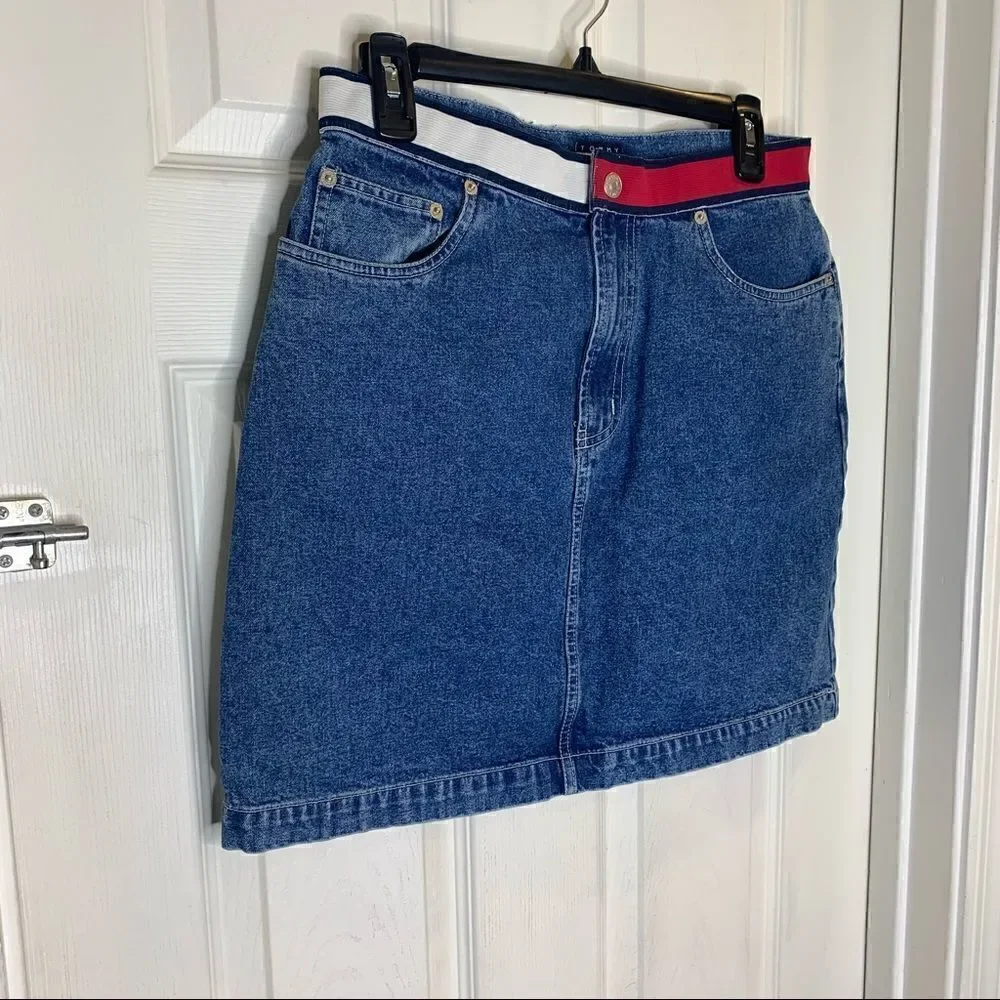 Vintage 90s Tommy Hilfiger Wide Logo Waist Skirt 10